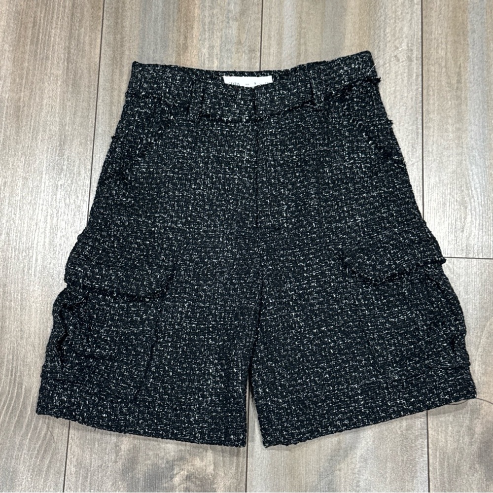 ZARA Girls Black Tweed Cargo Shorts Size 9 Y NWOT